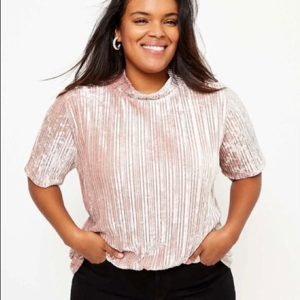 Loft m Pink Velour Mock Neck Top Bouse
